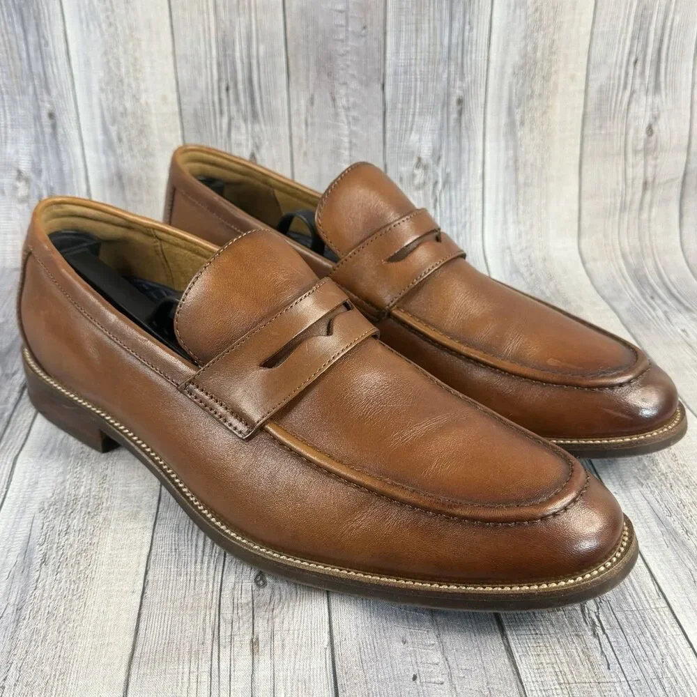 Florsheim Rucci Moc Toe Penny Loafer Men’s Size 10.5 M Soft Cognac Leather Brown